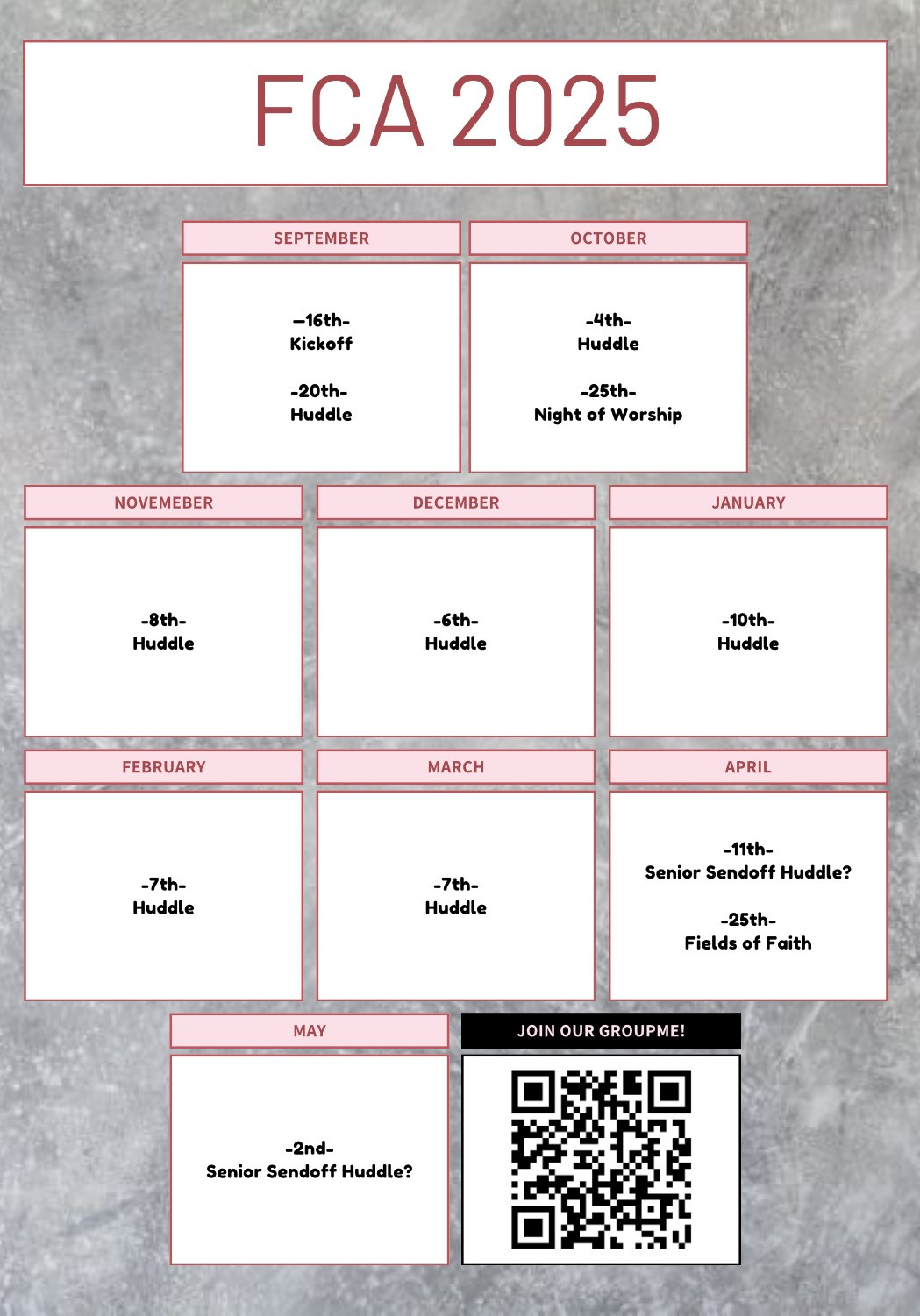 FCA calendar