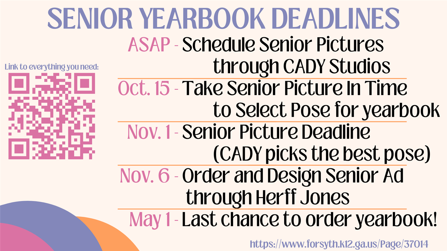 Senior Yearbook Deadlines